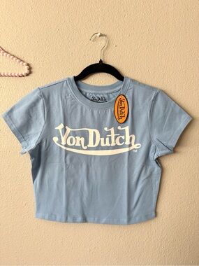 Von Dutch Baby Blue Crop Top with White Logo